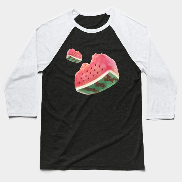 Floating Watermelon Slice Baseball T-Shirt by zkozkohi